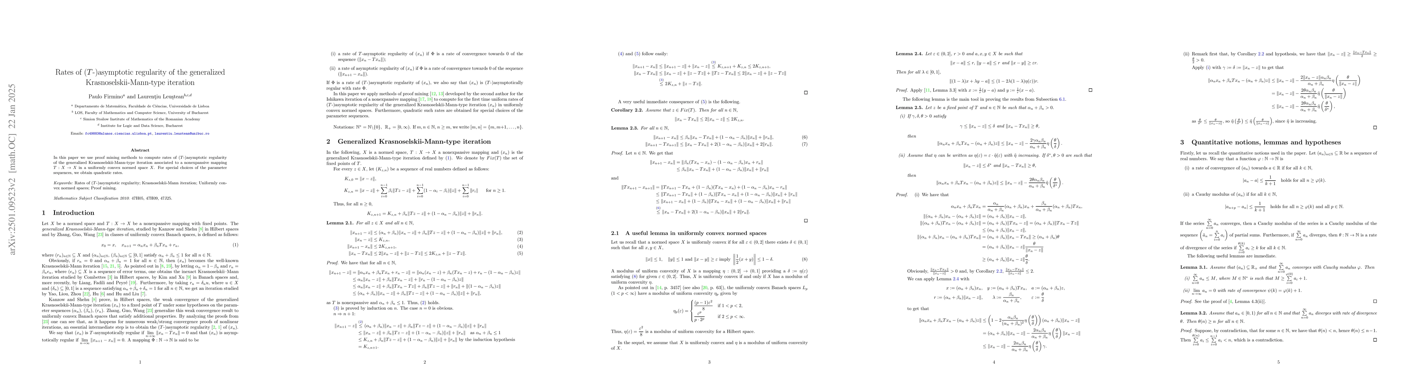 Thumbnail for Rates of (T-)asymptotic regularity of the generalized
  Krasnoselskii-Mann-type iteration