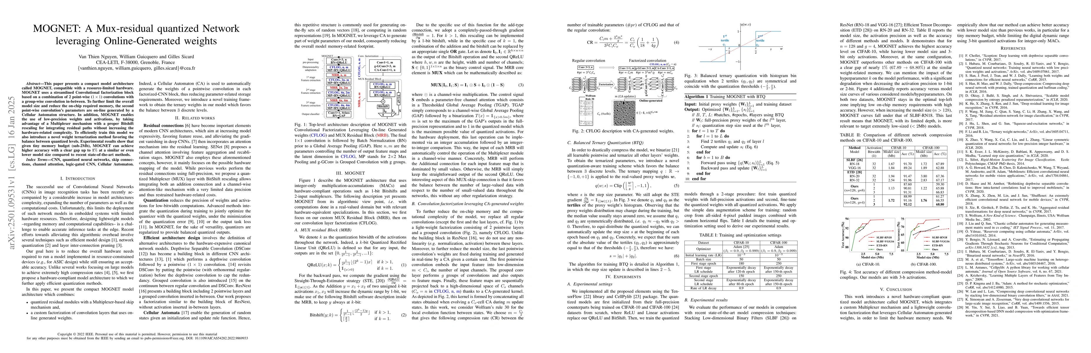 Thumbnail for MOGNET: A Mux-residual quantized Network leveraging Online-Generated
  weights