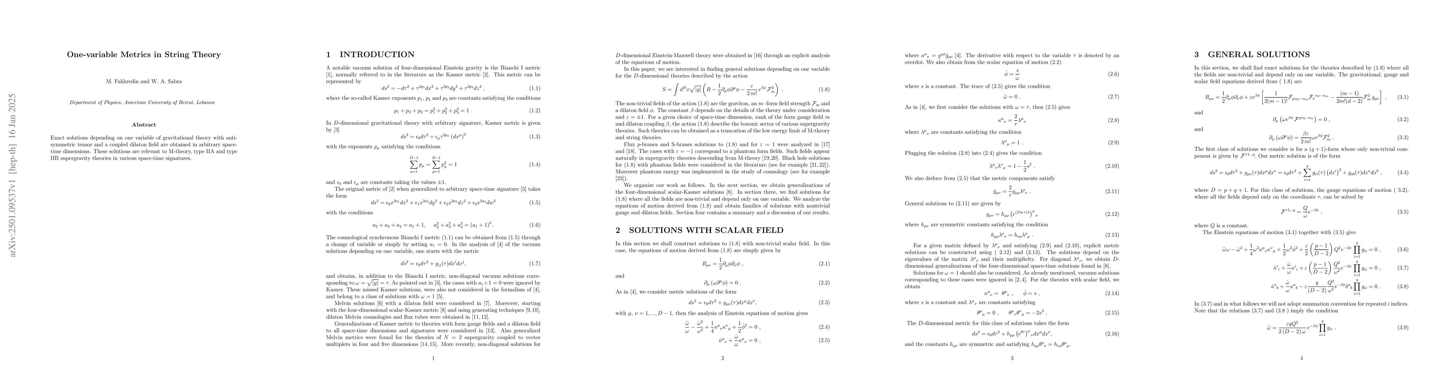 Thumbnail for One-variable Metrics in String Theory