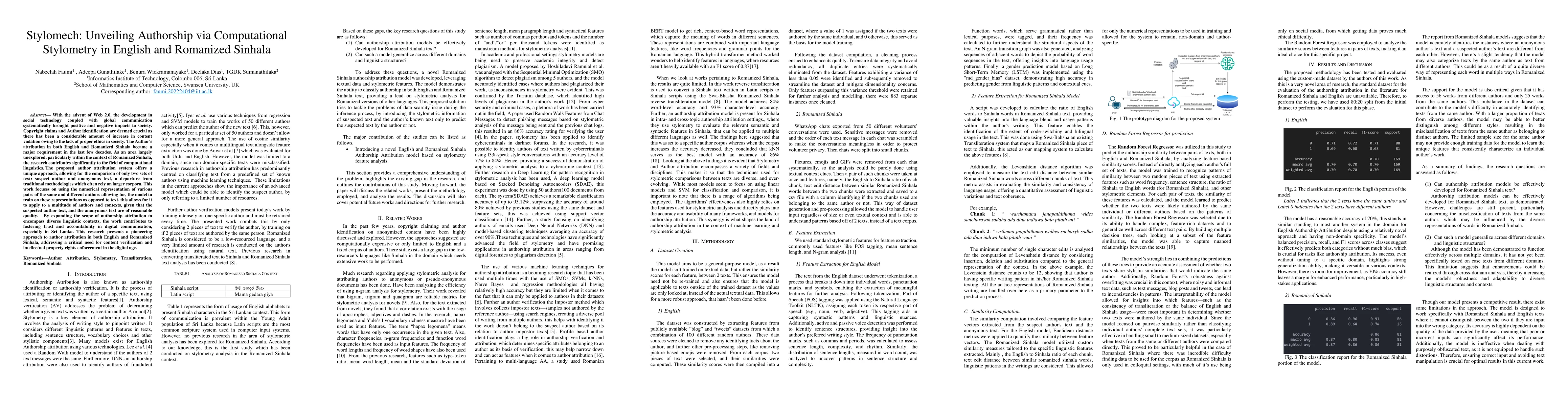 Thumbnail for Stylomech: Unveiling Authorship via Computational Stylometry in English
  and Romanized Sinhala