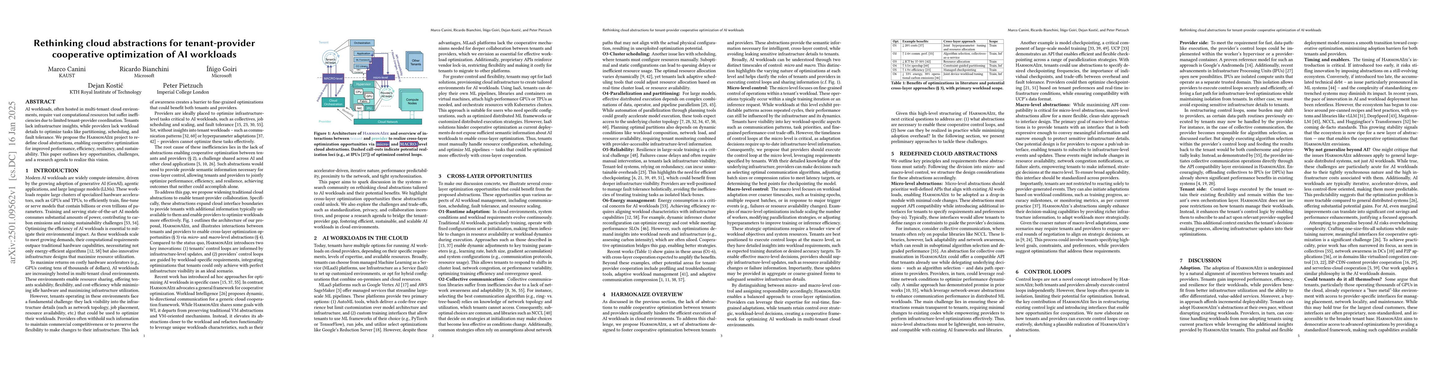Thumbnail for Rethinking cloud abstractions for tenant-provider cooperative
  optimization of AI workloads