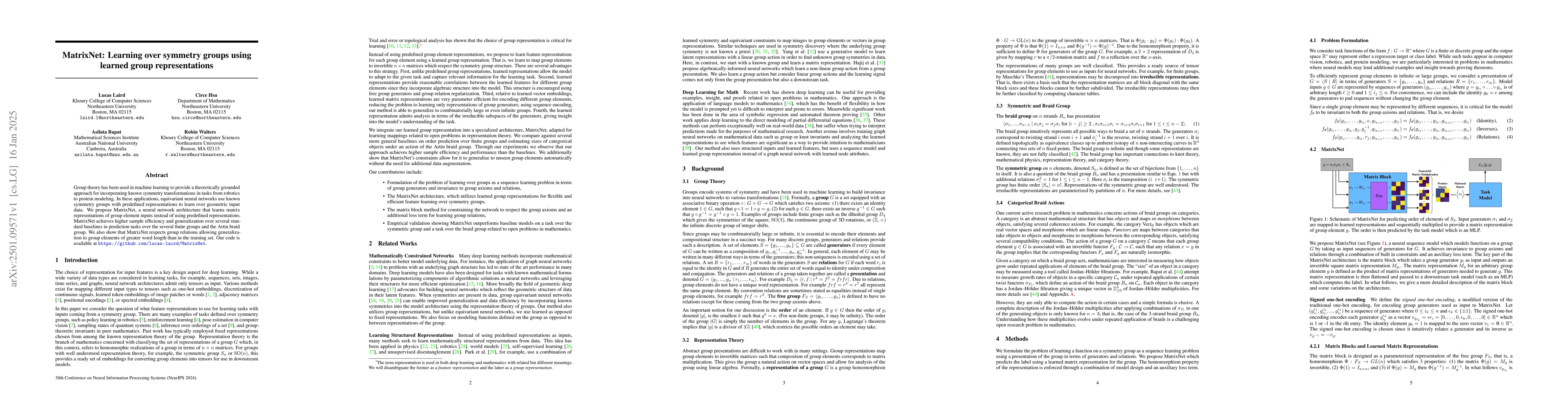 Thumbnail for MatrixNet: Learning over symmetry groups using learned group
  representations