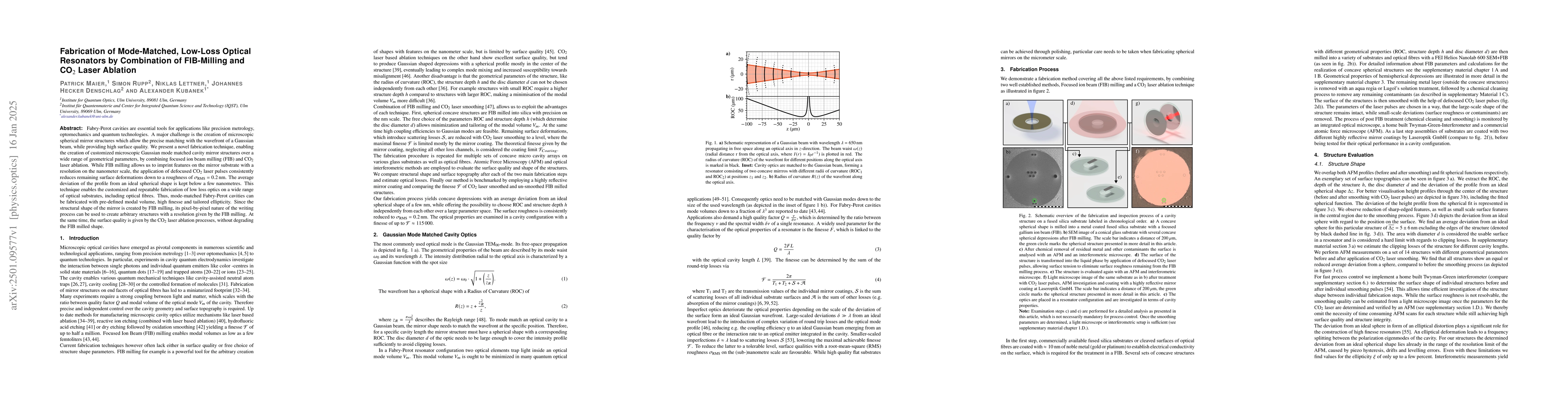 Thumbnail for Fabrication of Mode-Matched, Low-Loss Optical Resonators by Combination
  of FIB-Milling and CO$_2$ Laser Ablation