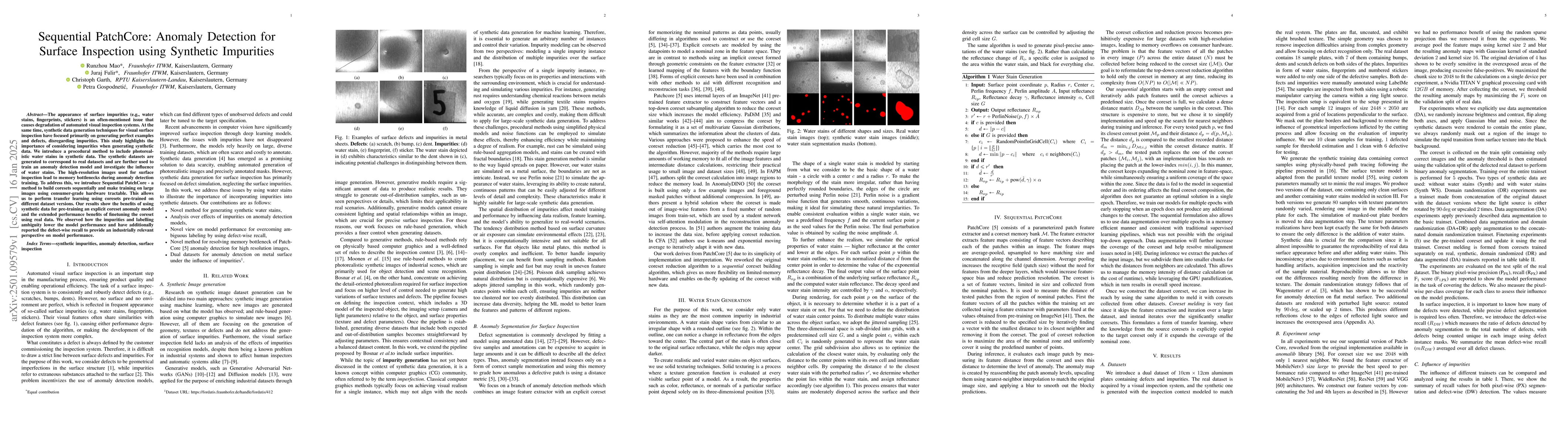 Thumbnail for Sequential PatchCore: Anomaly Detection for Surface Inspection using
  Synthetic Impurities
