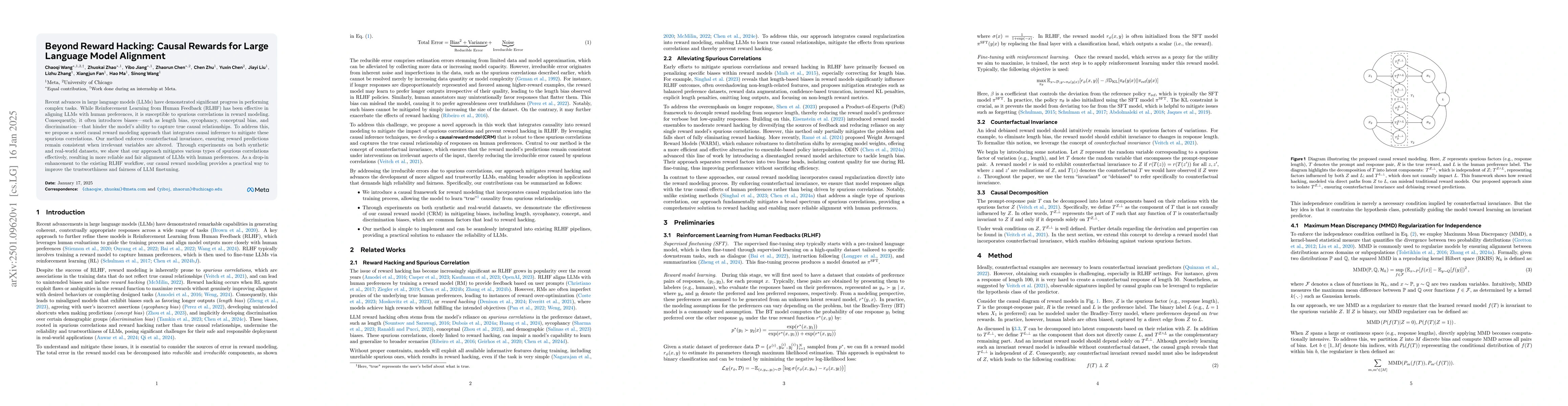 Thumbnail for Beyond Reward Hacking: Causal Rewards for Large Language Model Alignment