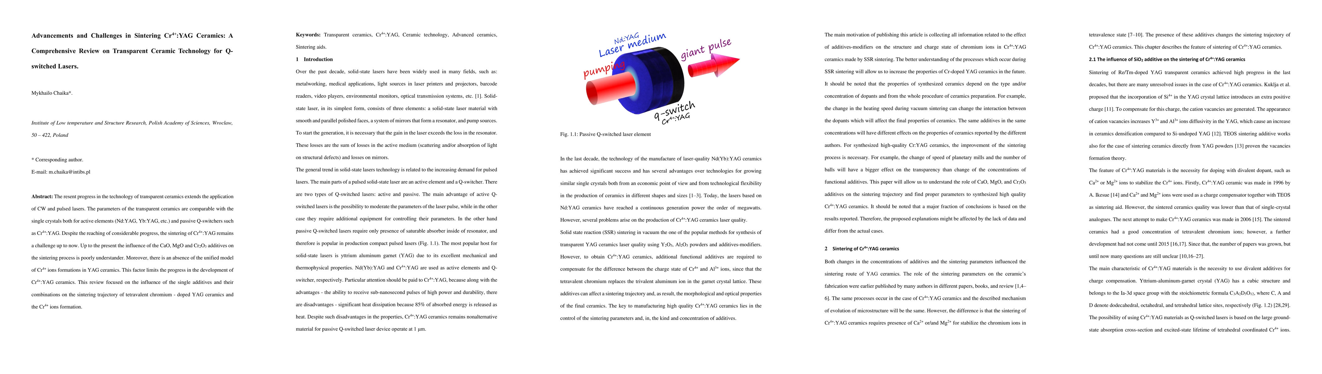 Thumbnail for Advancements and Challenges in Sintering Cr4+:YAG Ceramics: A
  Comprehensive Review on Transparent Ceramic Technology for Q-switched Lasers