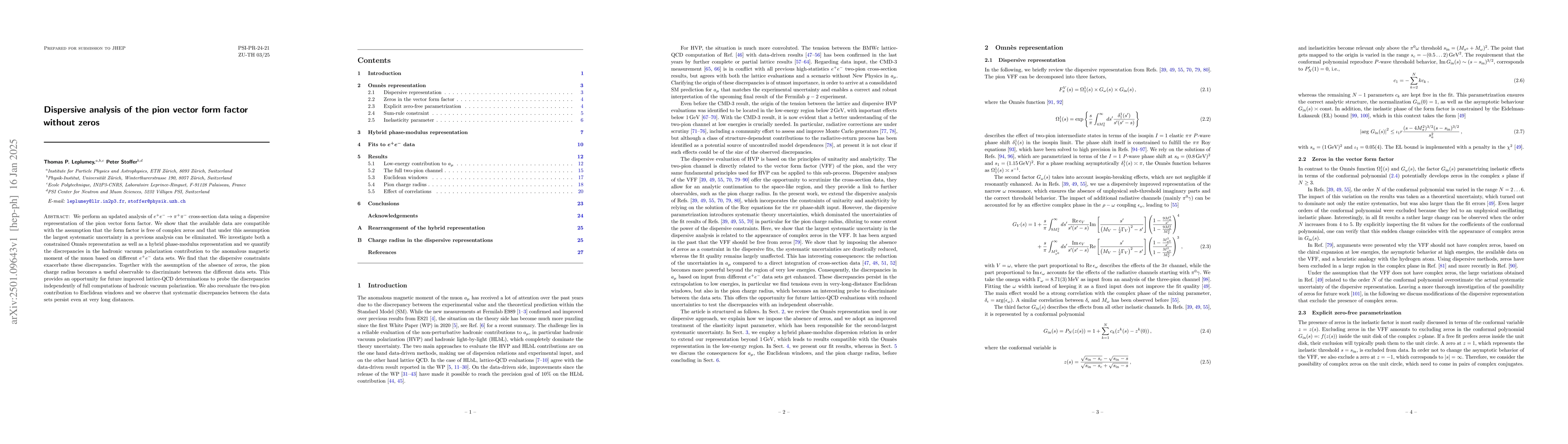 Thumbnail for Dispersive analysis of the pion vector form factor without zeros