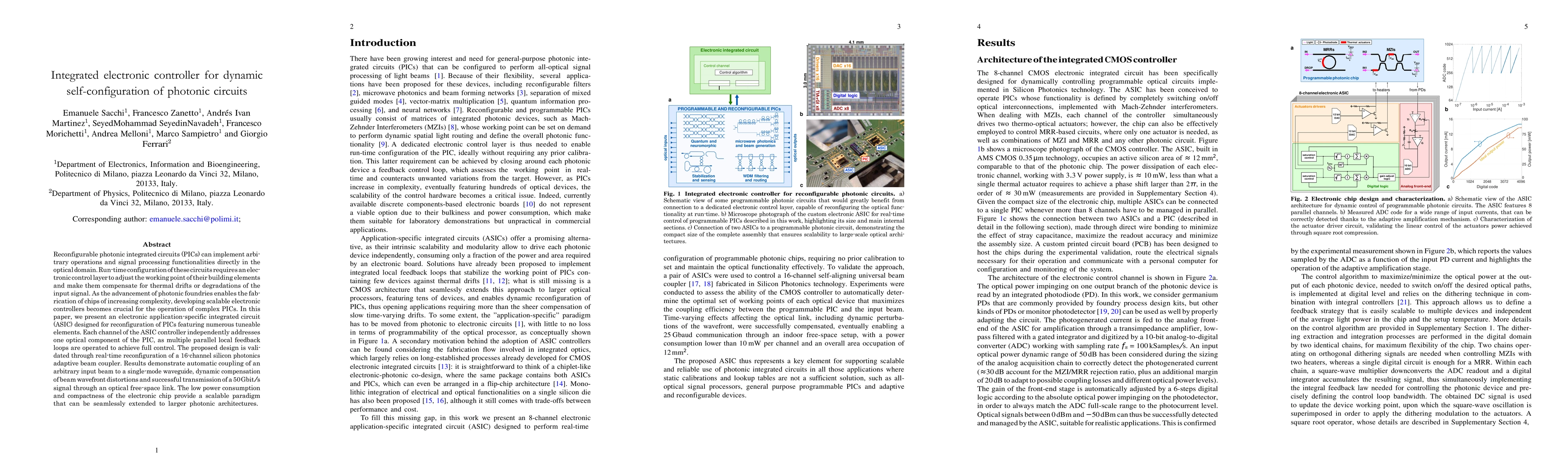 Thumbnail for Integrated electronic controller for dynamic self-configuration of
  photonic circuits