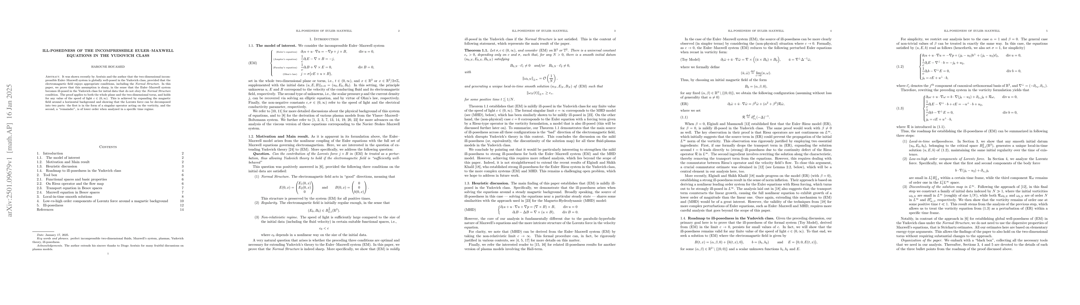 Thumbnail for Ill-Posedness of the Incompressible Euler--Maxwell Equations in the
  Yudovich Class