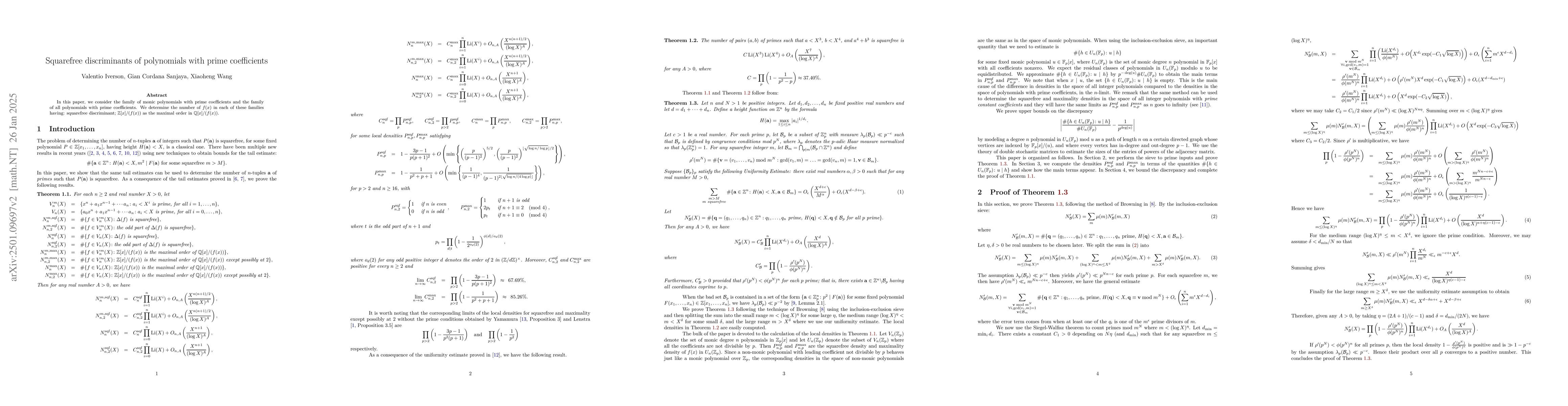 Thumbnail for Squarefree discriminants of polynomials with prime coefficients