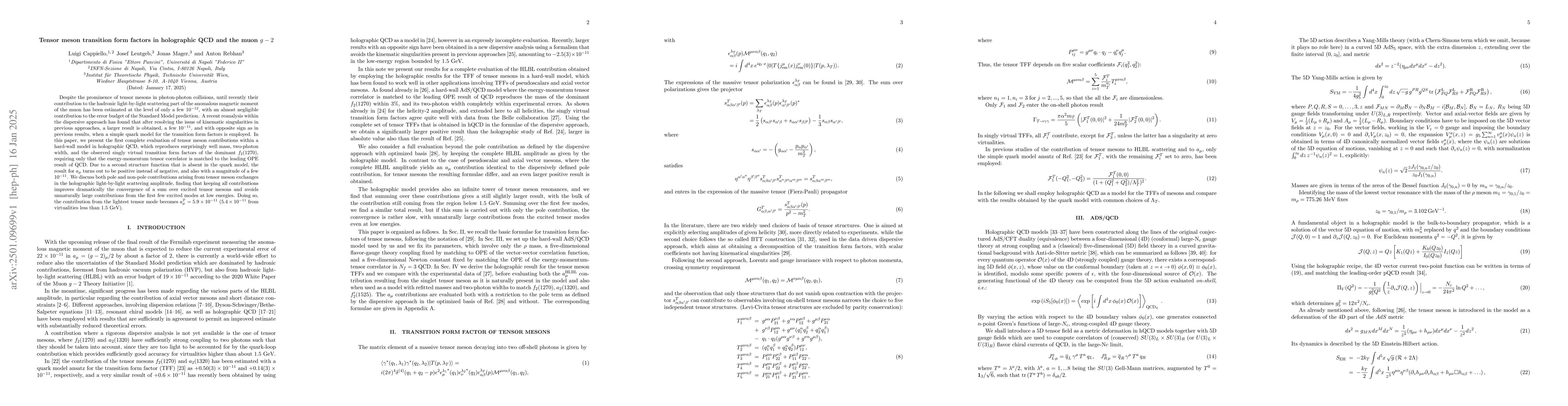 Thumbnail for Tensor meson transition form factors in holographic QCD and the muon
  $g-2$
