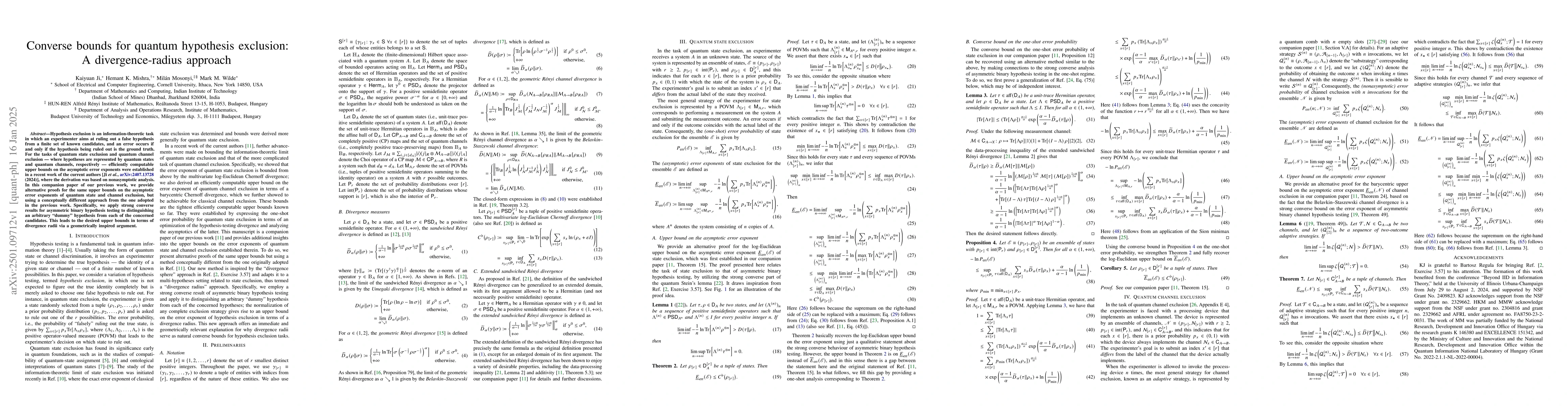 Thumbnail for Converse bounds for quantum hypothesis exclusion: A divergence-radius
  approach