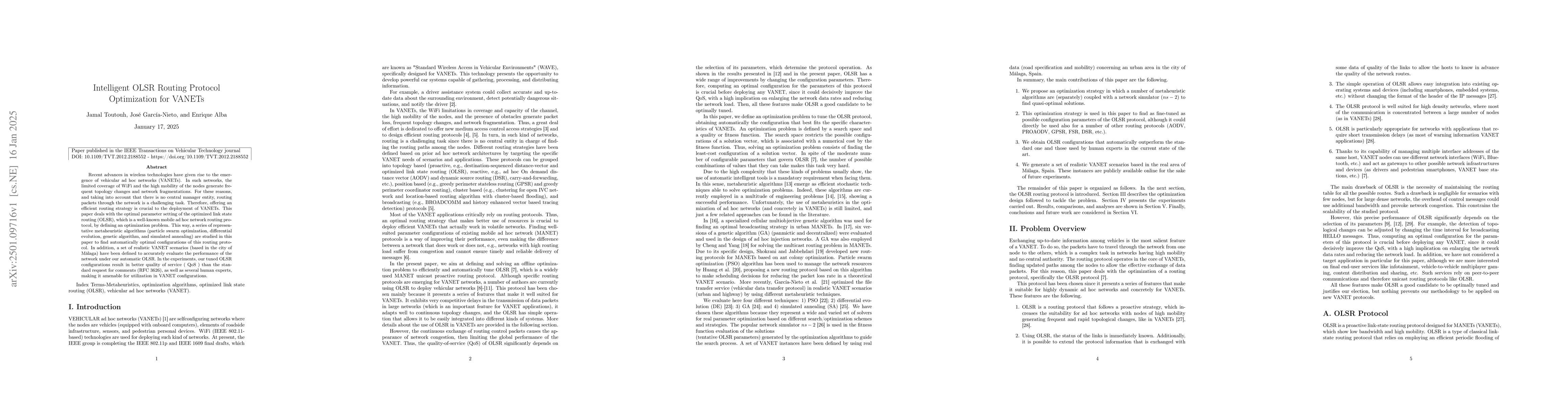 Thumbnail for Intelligent OLSR Routing Protocol Optimization for VANETs