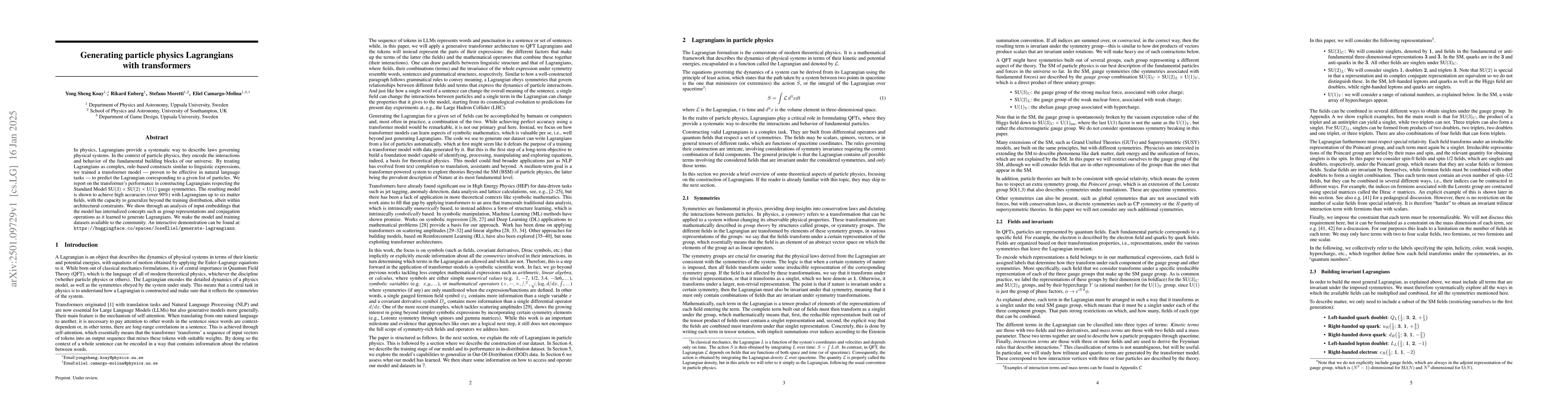 Thumbnail for Generating particle physics Lagrangians with transformers