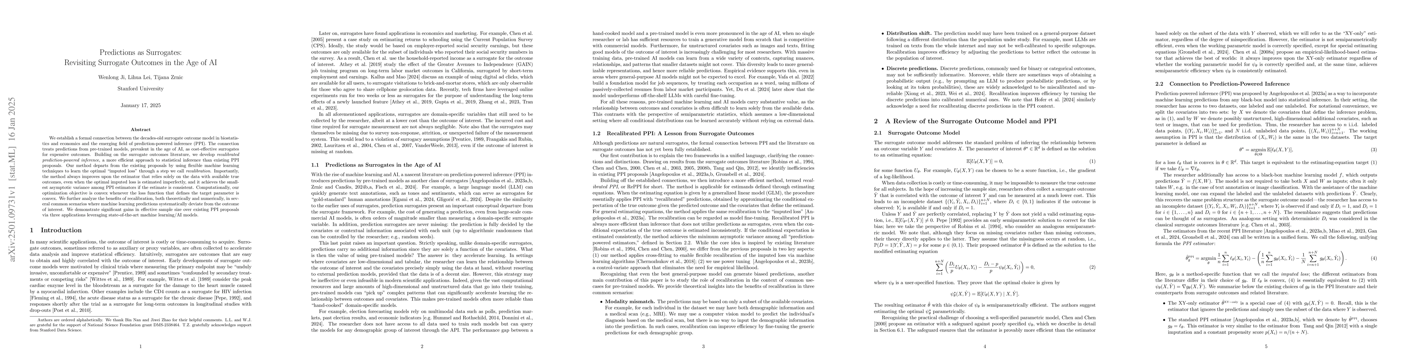 Thumbnail for Predictions as Surrogates: Revisiting Surrogate Outcomes in the Age of
  AI
