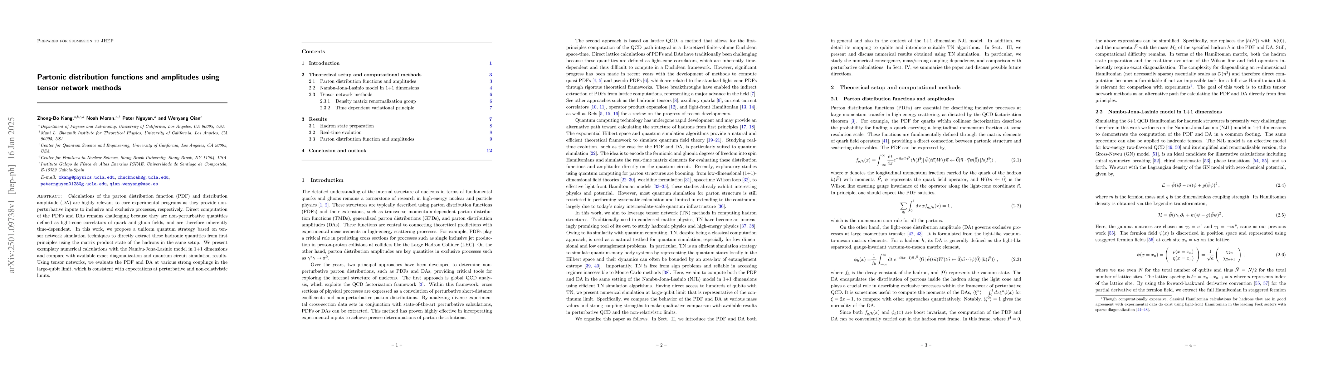 Thumbnail for Partonic distribution functions and amplitudes using tensor network
  methods