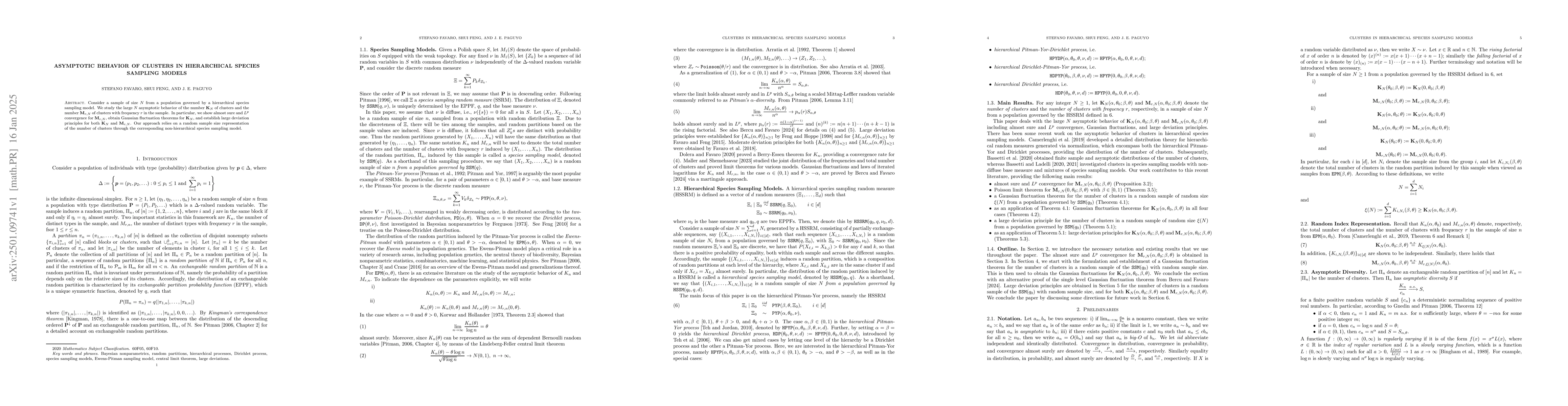 Thumbnail for Asymptotic behavior of clusters in hierarchical species sampling models