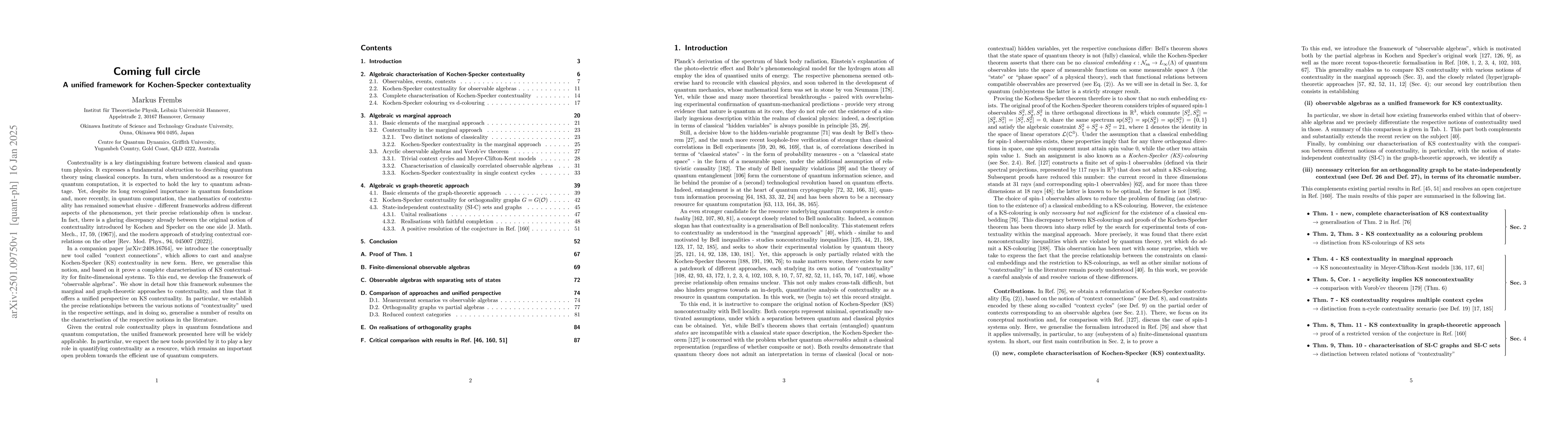 Thumbnail for Coming full circle -- A unified framework for Kochen-Specker
  contextuality