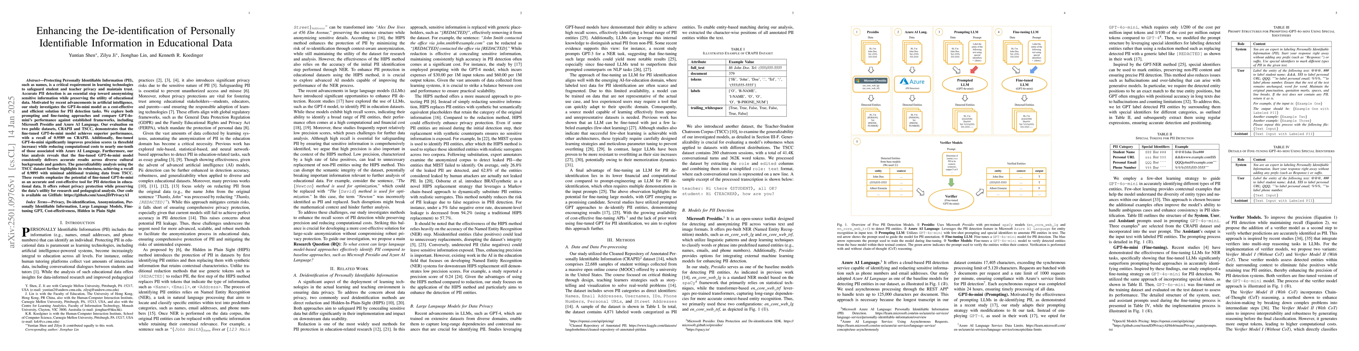 Thumbnail for Enhancing the De-identification of Personally Identifiable Information
  in Educational Data