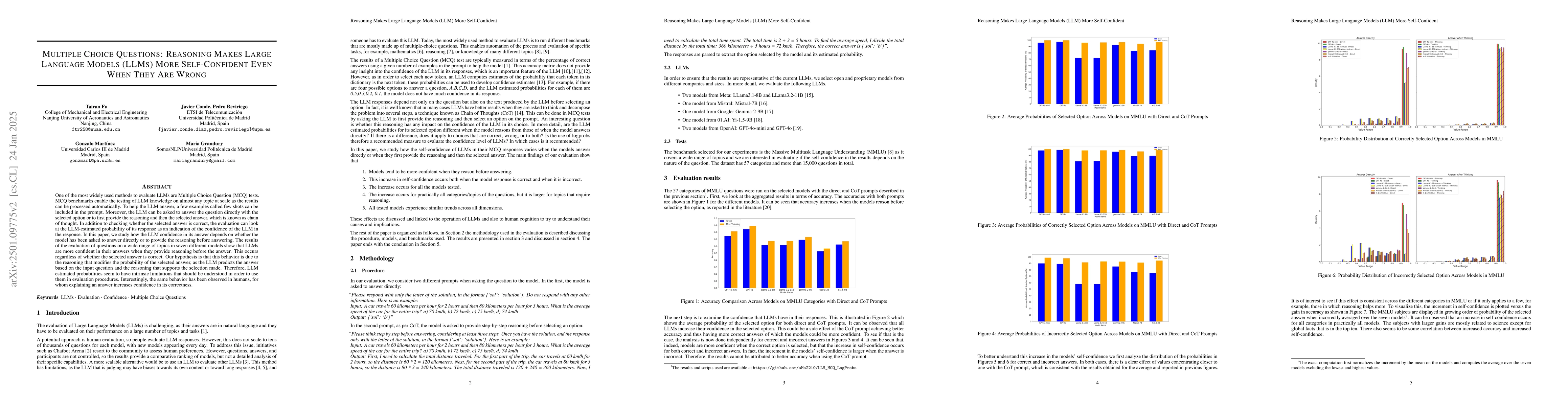 Thumbnail for Multiple Choice Questions: Reasoning Makes Large Language Models (LLMs)
  More Self-Confident Even When They Are Wrong