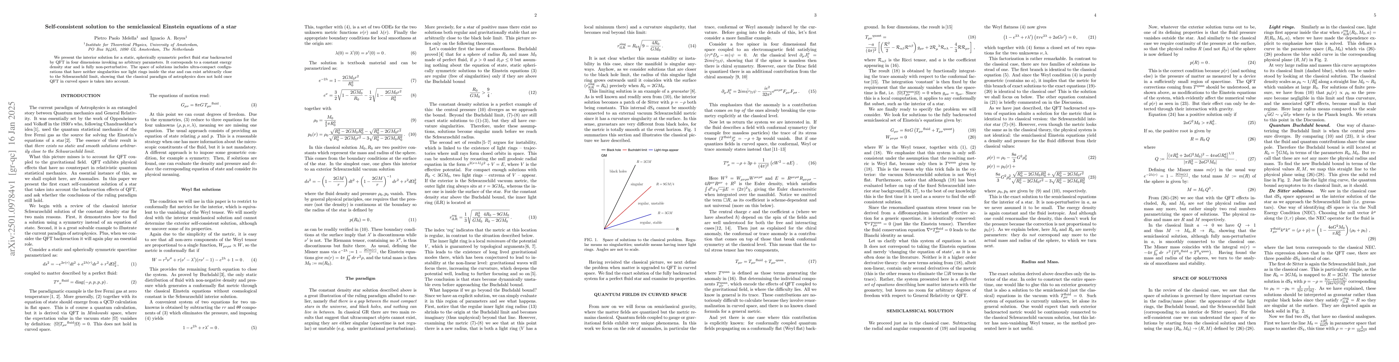 Thumbnail for Self-consistent solution to the semiclassical Einstein equations of a
  star
