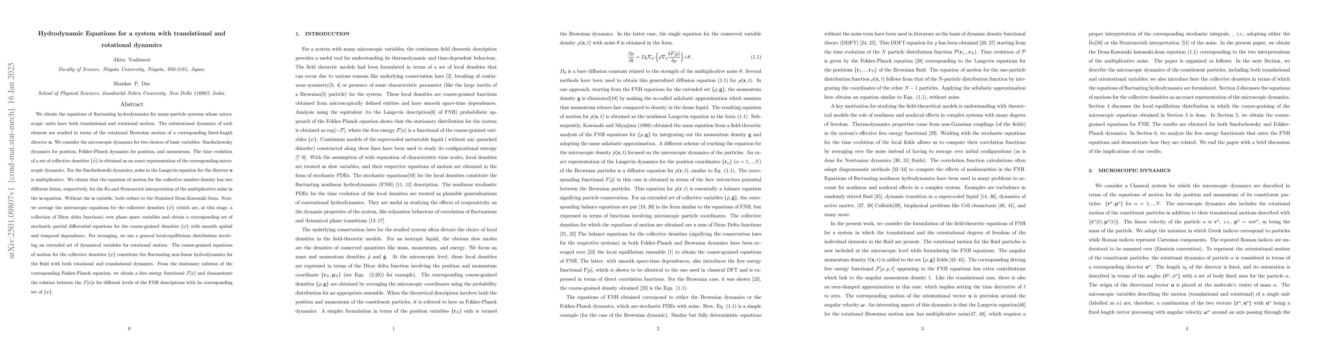 Thumbnail for Hydrodynamic Equations for a system with translational and rotational
  dynamics