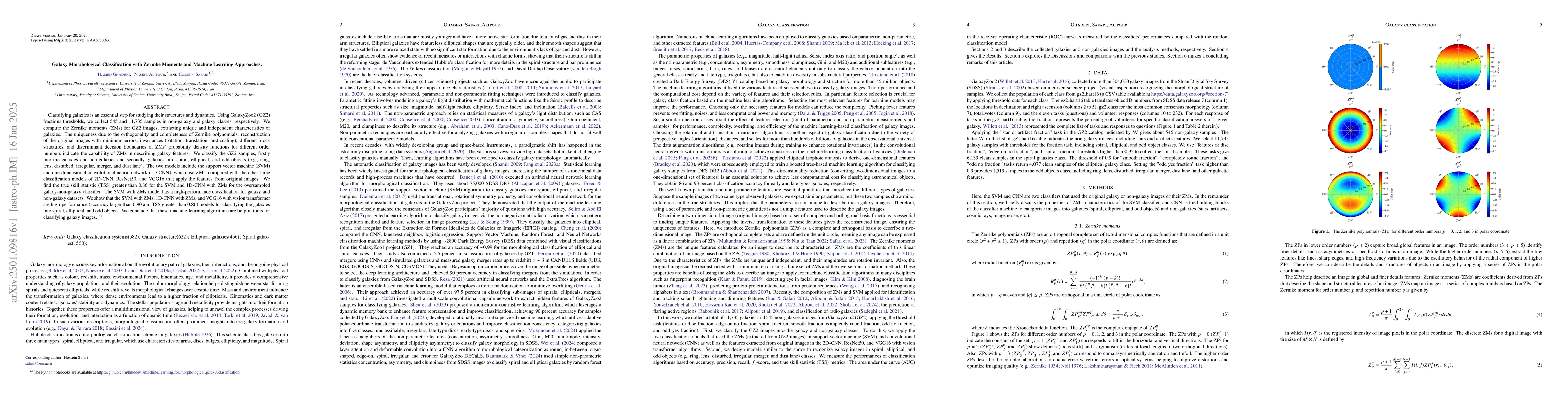 Thumbnail for Galaxy Morphological Classification with Zernike Moments and Machine
  Learning Approaches