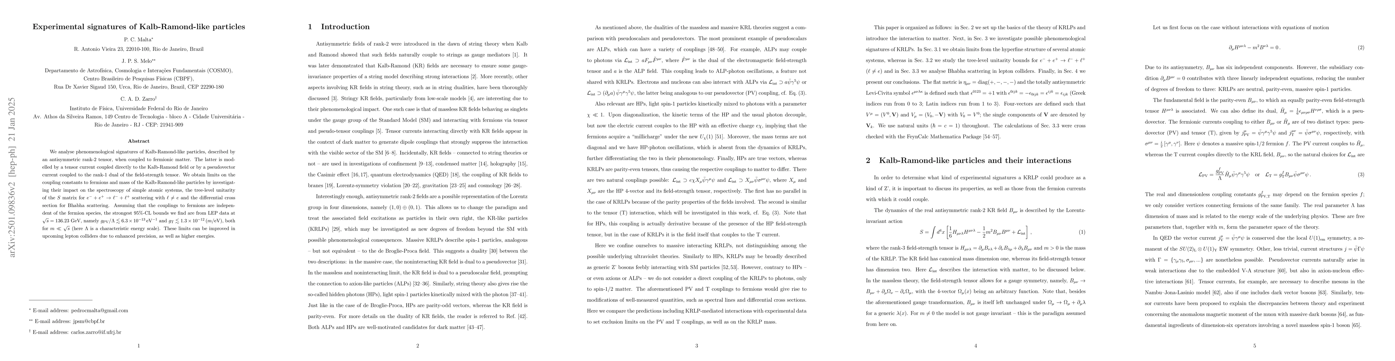 Thumbnail for Experimental signatures of Kalb-Ramond-like particles