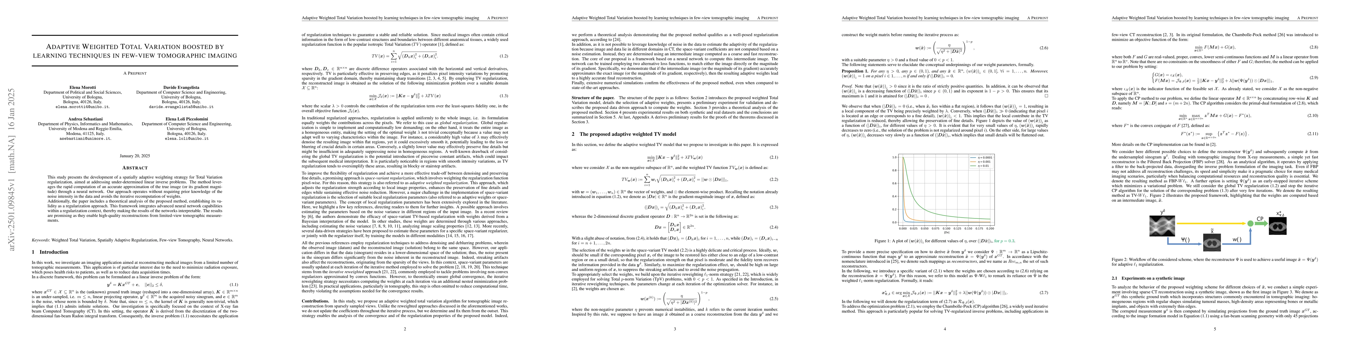 Thumbnail for Adaptive Weighted Total Variation boosted by learning techniques in
  few-view tomographic imaging