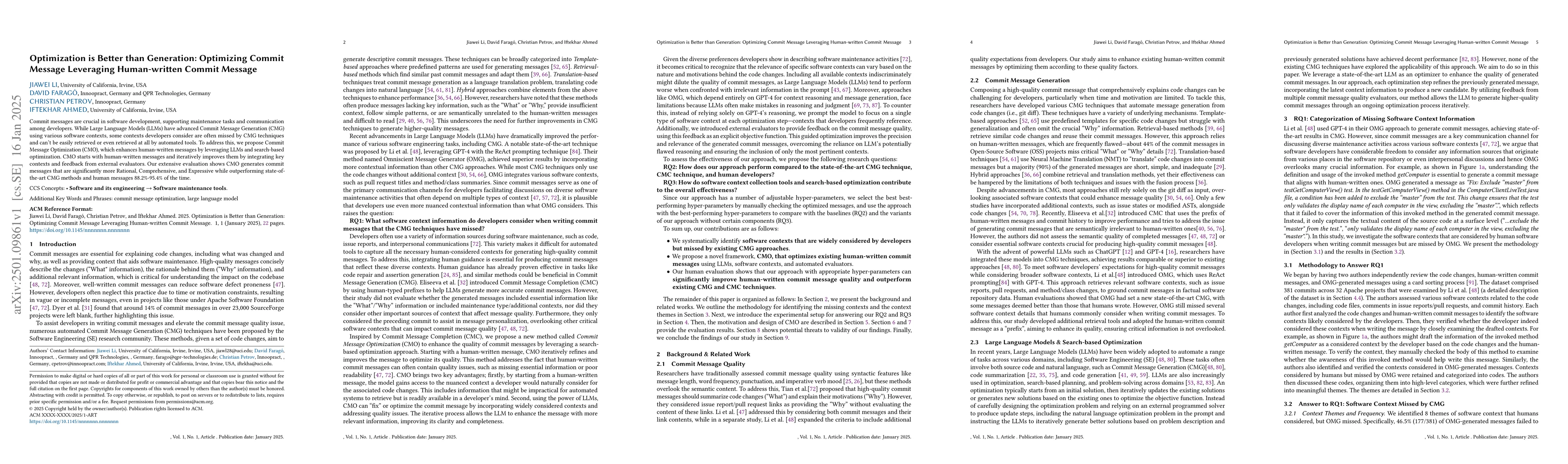 Thumbnail for Optimization is Better than Generation: Optimizing Commit Message
  Leveraging Human-written Commit Message