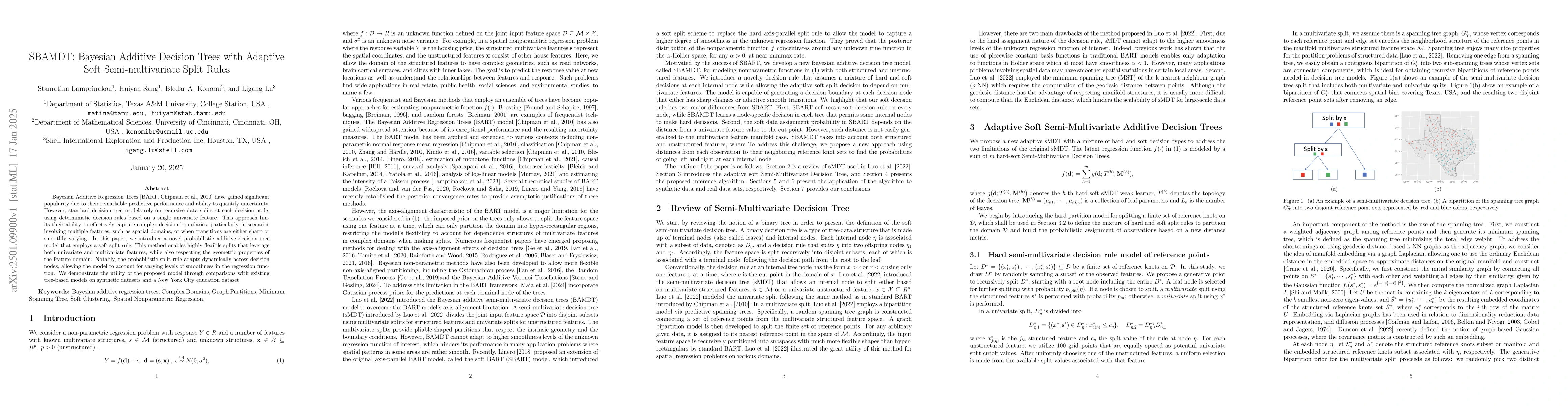 Thumbnail for SBAMDT: Bayesian Additive Decision Trees with Adaptive Soft
  Semi-multivariate Split Rules