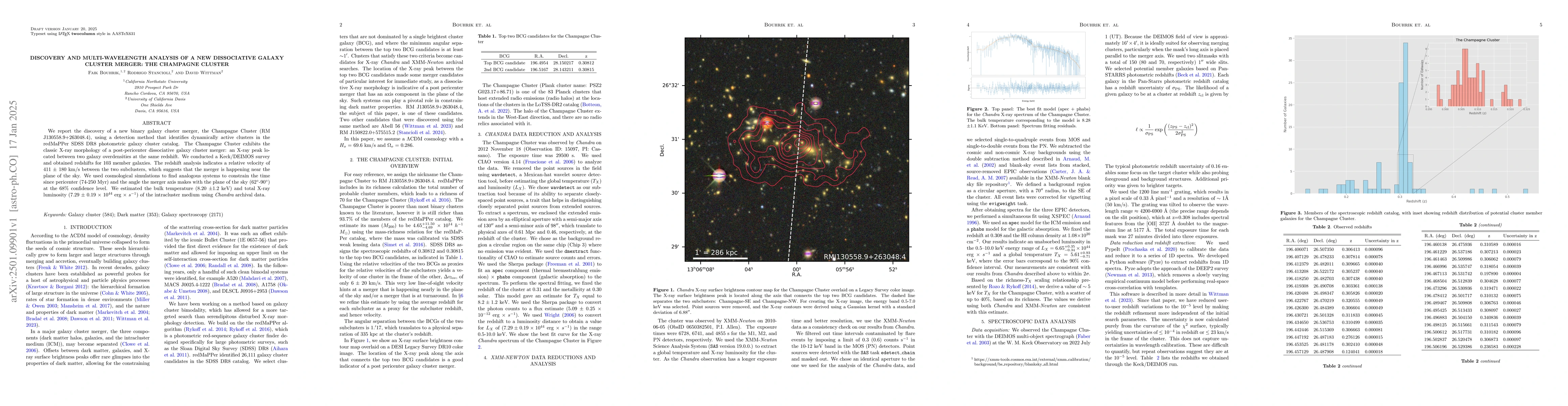 Thumbnail for Discovery and Multi-Wavelength Analysis of a New Dissociative Galaxy
  Merger: The Champagne Cluster