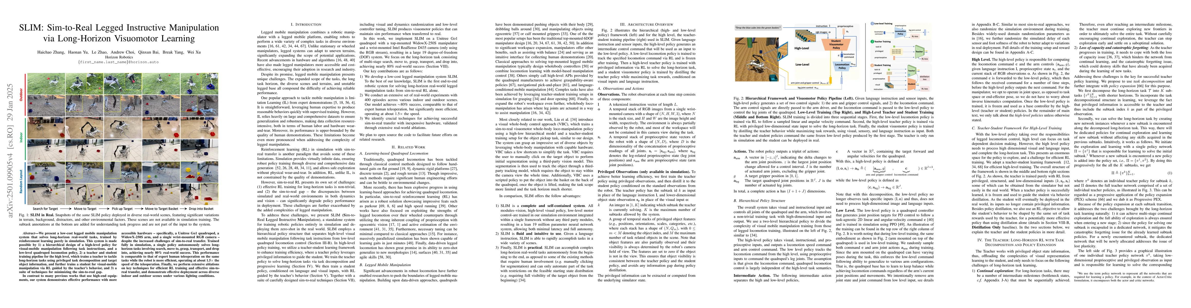 Thumbnail for SLIM: Sim-to-Real Legged Instructive Manipulation via Long-Horizon
  Visuomotor Learning