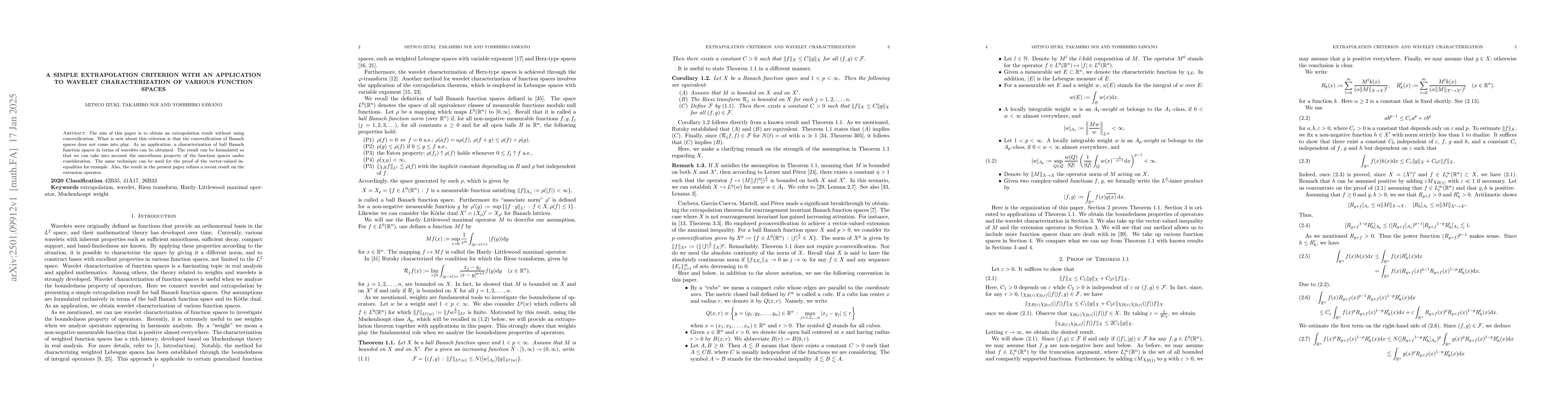 Thumbnail for A simple extrapolation criterion with an application to wavelet
  characterization of various function spaces