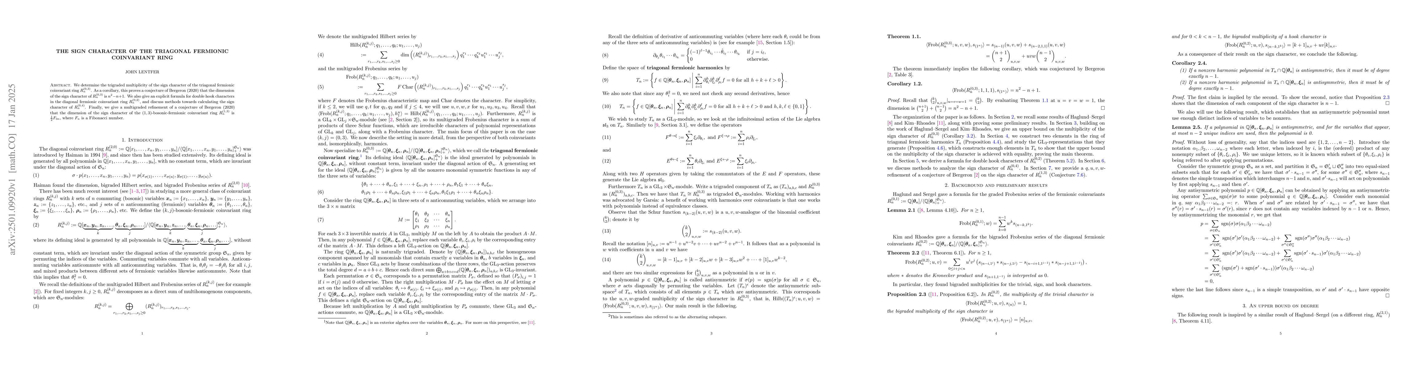 Thumbnail for The sign character of the triagonal fermionic coinvariant ring