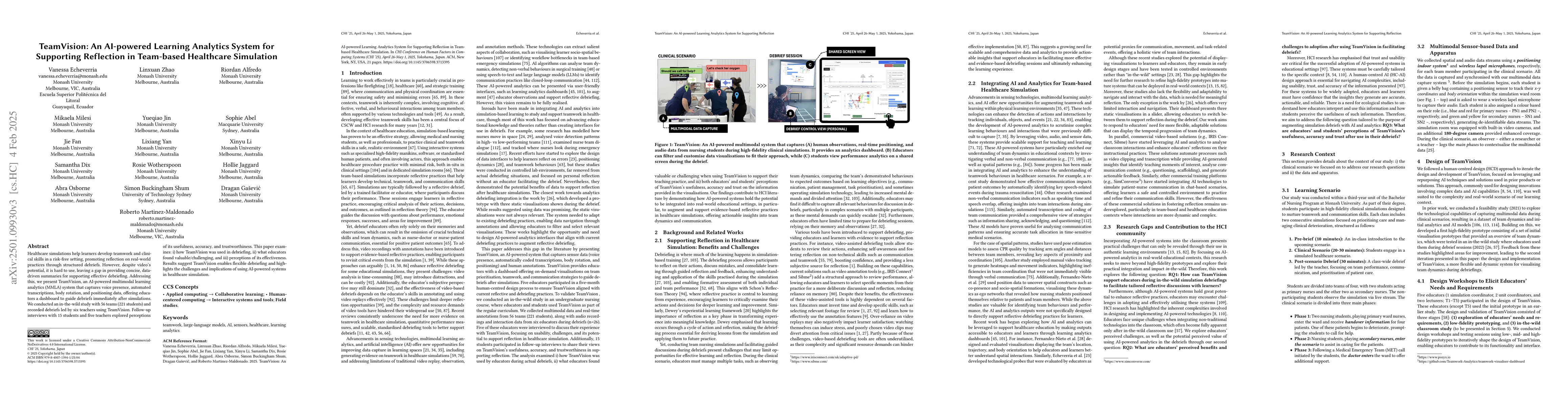 Thumbnail for TeamVision: An AI-powered Learning Analytics System for Supporting
  Reflection in Team-based Healthcare Simulation