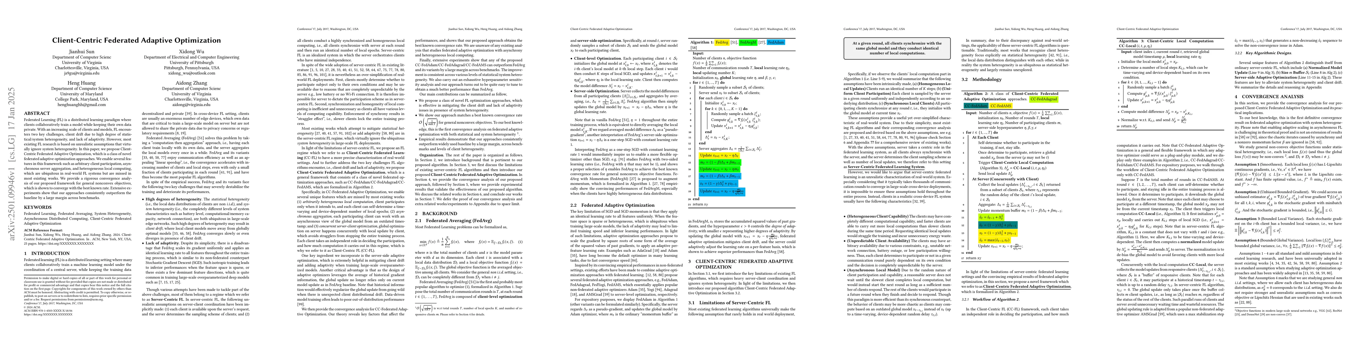 Thumbnail for Client-Centric Federated Adaptive Optimization