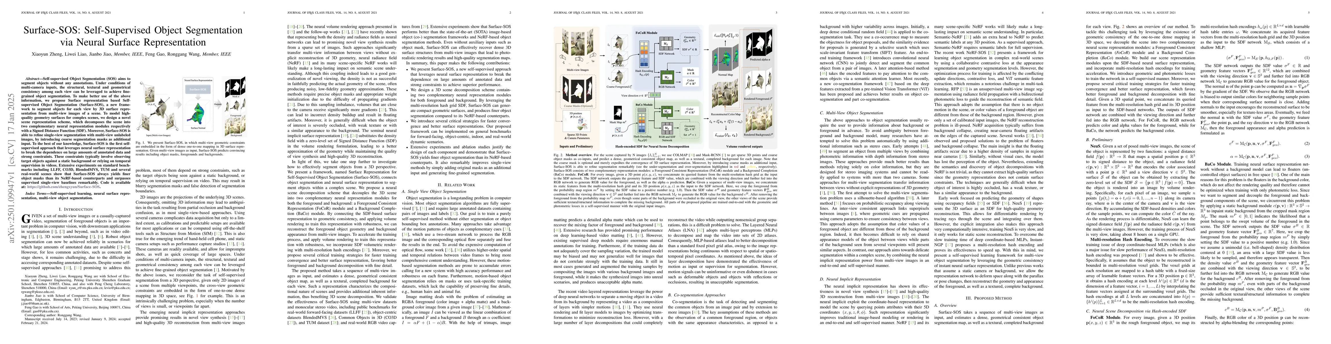 Thumbnail for Surface-SOS: Self-Supervised Object Segmentation via Neural Surface
  Representation