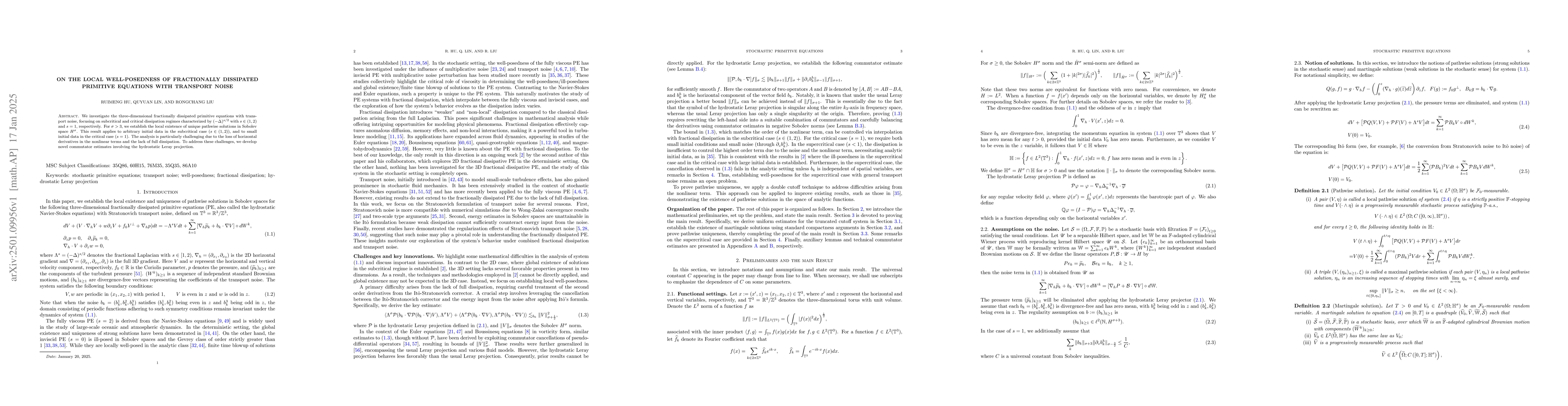 Thumbnail for On the local well-posedness of fractionally dissipated primitive
  equations with transport noise