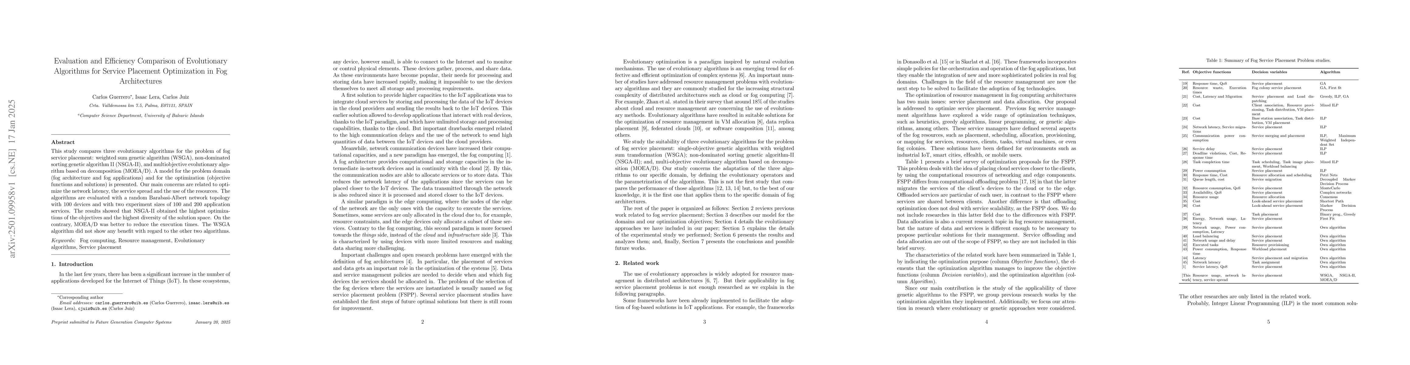 Thumbnail for Evaluation and Efficiency Comparison of Evolutionary Algorithms for
  Service Placement Optimization in Fog Architectures