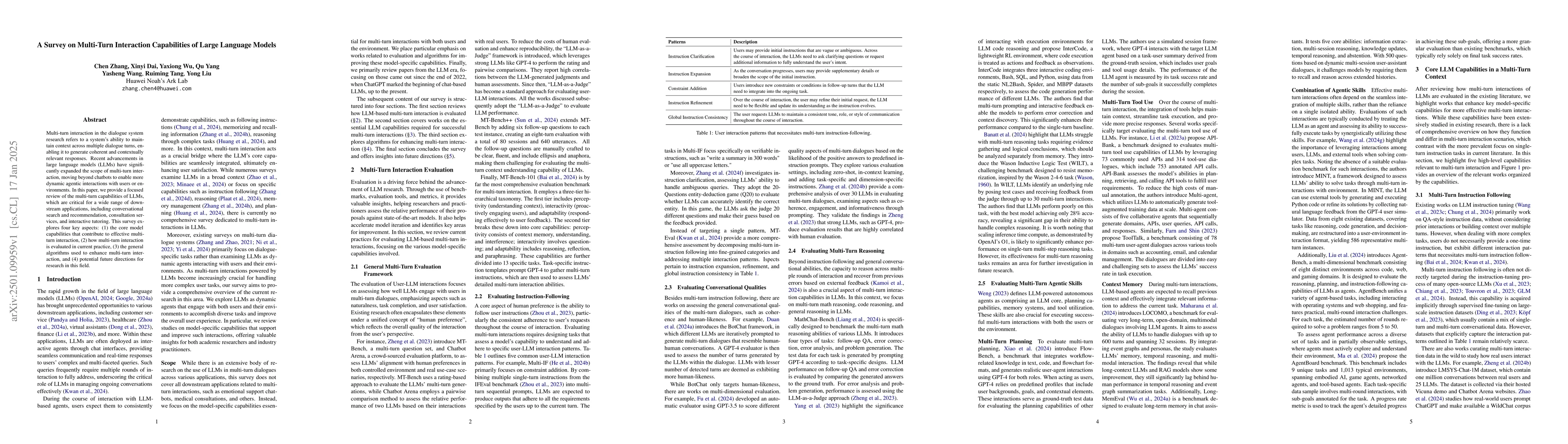 Thumbnail for A Survey on Multi-Turn Interaction Capabilities of Large Language Models