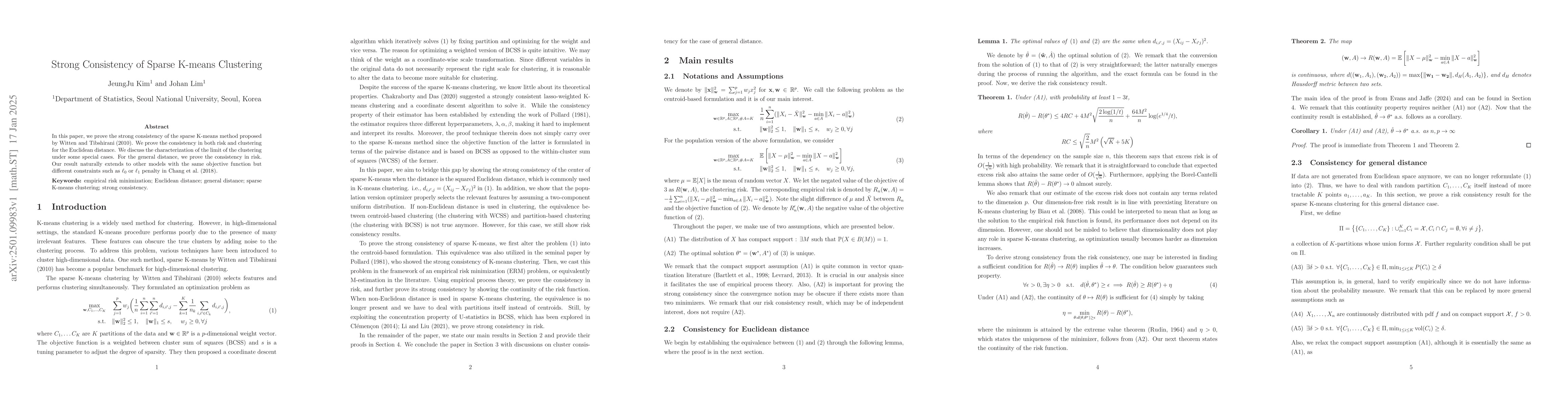 Thumbnail for Strong Consistency of Sparse K-means Clustering