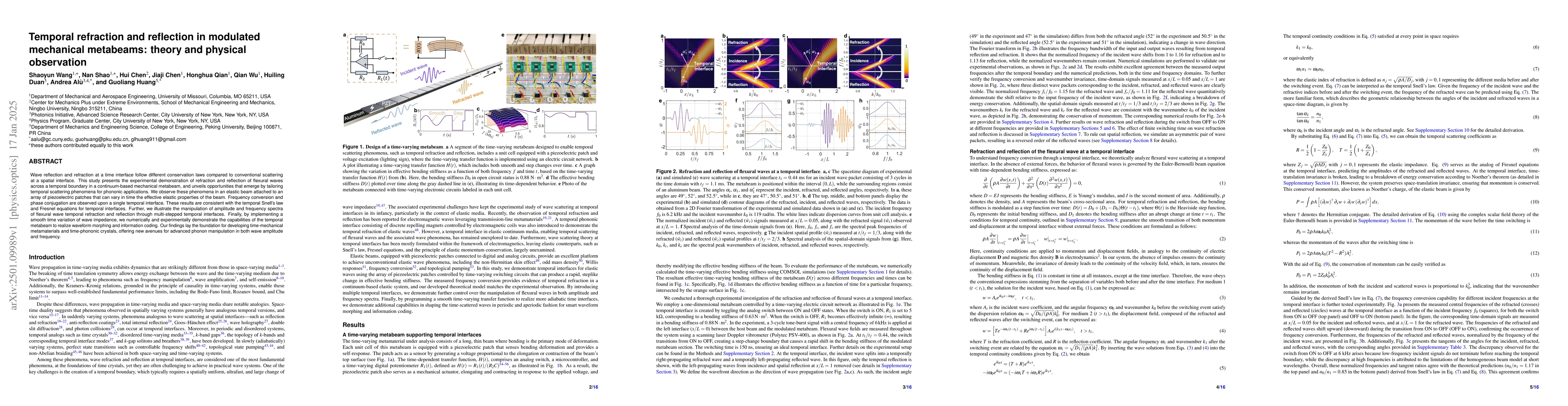 Thumbnail for Temporal refraction and reflection in modulated mechanical metabeams:
  theory and physical observation