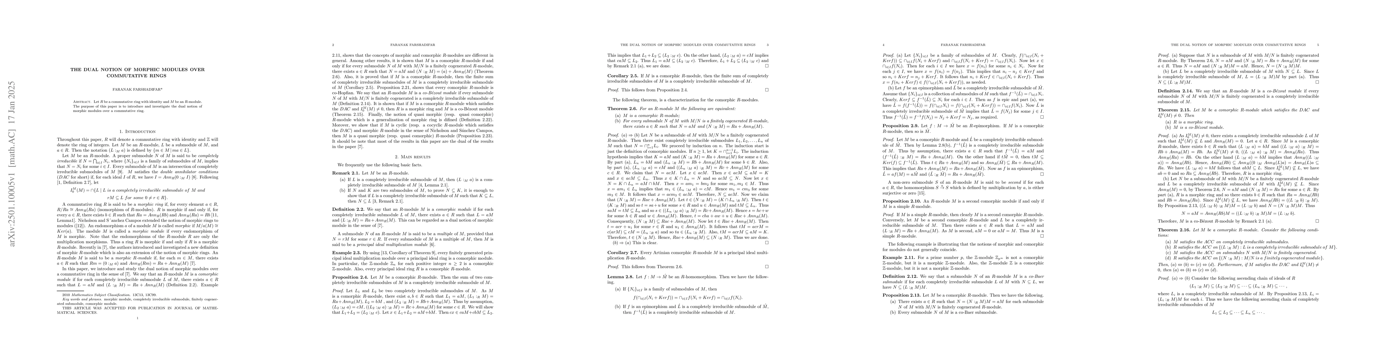 Thumbnail for The dual notion of morphic modules over commutative rings