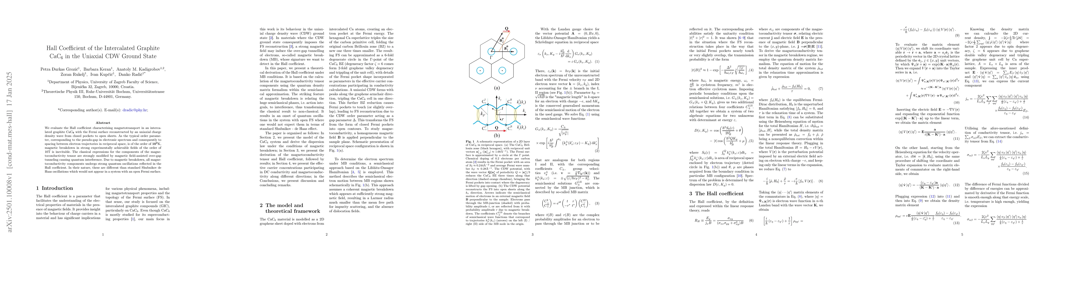 Thumbnail for Hall Coefficient of the Intercalated Graphite CaC$_6$ in the Uniaxial
  CDW Ground State