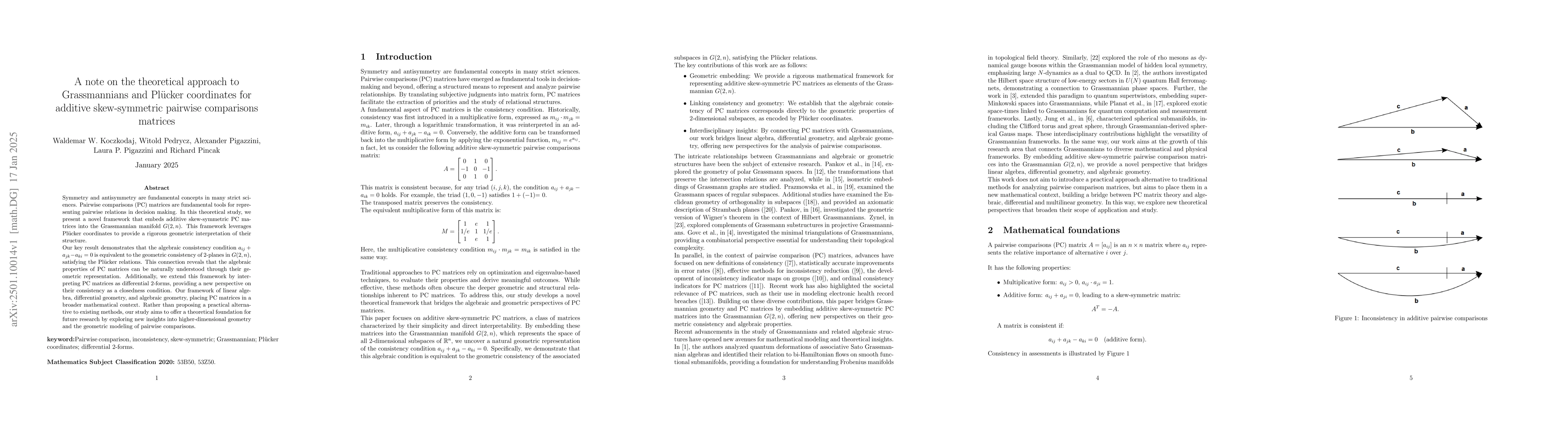 Thumbnail for A note on the theoretical approach to Grassmannians and Plücker
  coordinates for additive skew-symmetric pairwise comparisons matrices