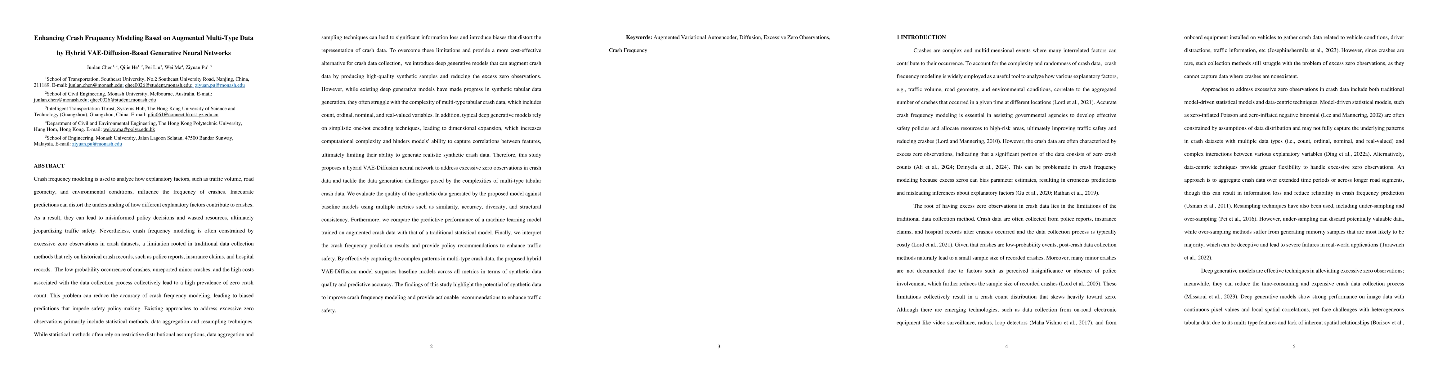 Thumbnail for Enhancing Crash Frequency Modeling Based on Augmented Multi-Type Data by
  Hybrid VAE-Diffusion-Based Generative Neural Networks