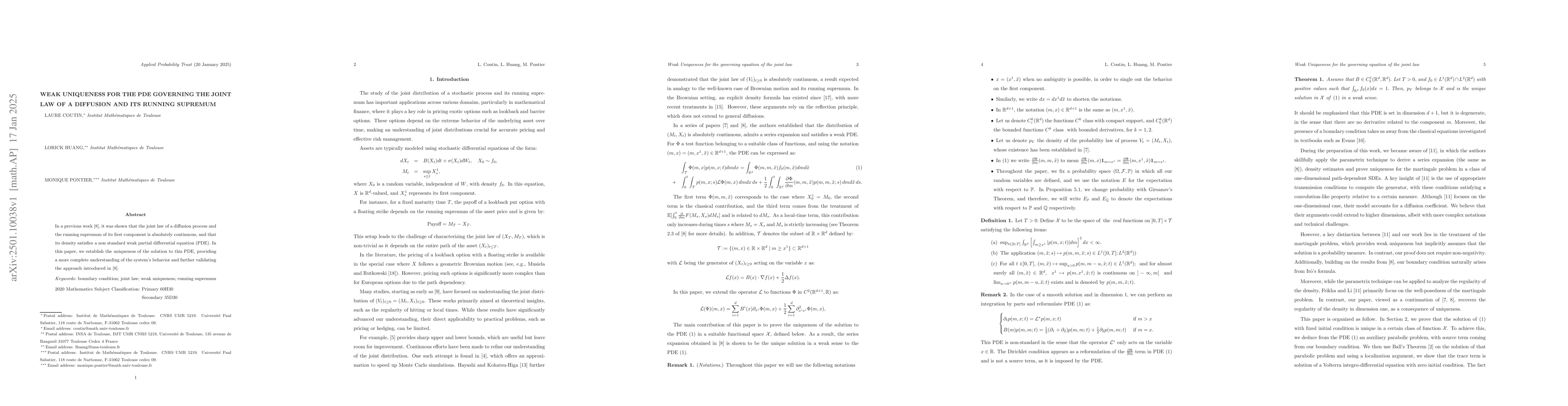 Thumbnail for Weak uniqueness for the PDE governing the joint law of a diffusion and
  its running supremum