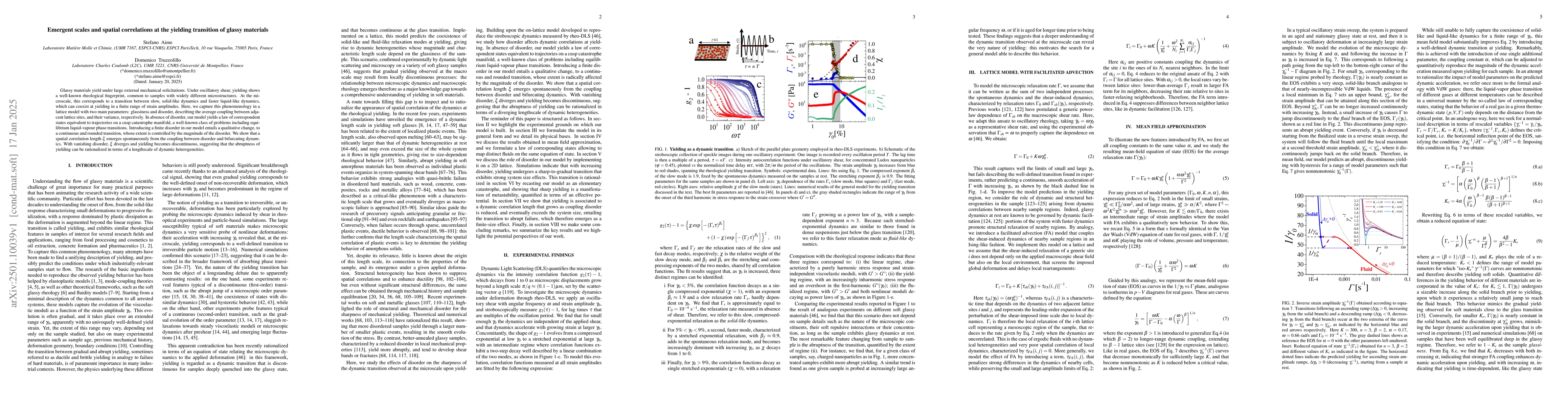 Thumbnail for Emergent scales and spatial correlations at the yielding transition of
  glassy materials
