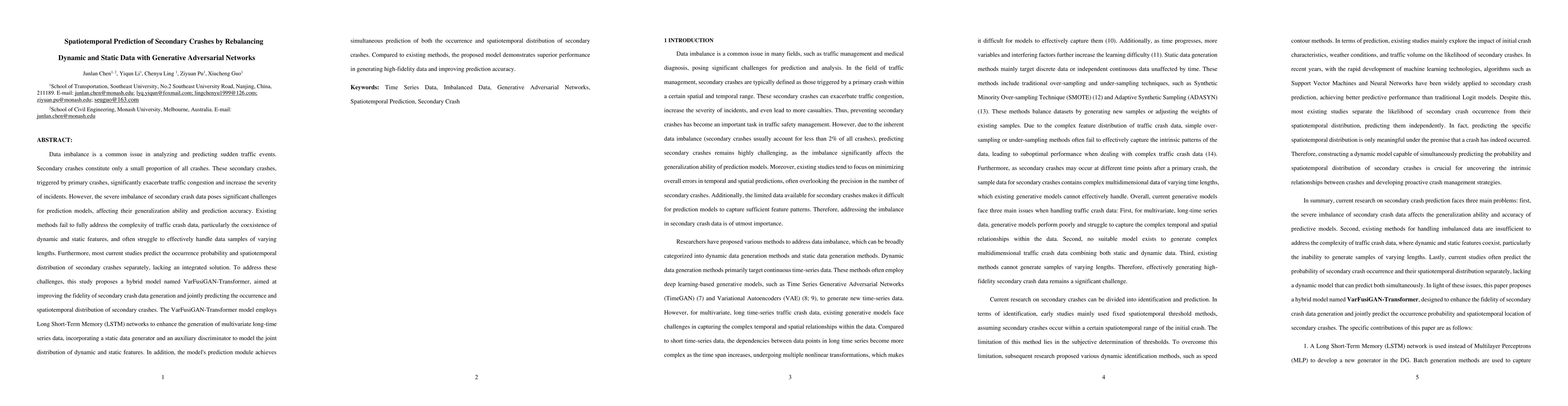 Thumbnail for Spatiotemporal Prediction of Secondary Crashes by Rebalancing Dynamic
  and Static Data with Generative Adversarial Networks